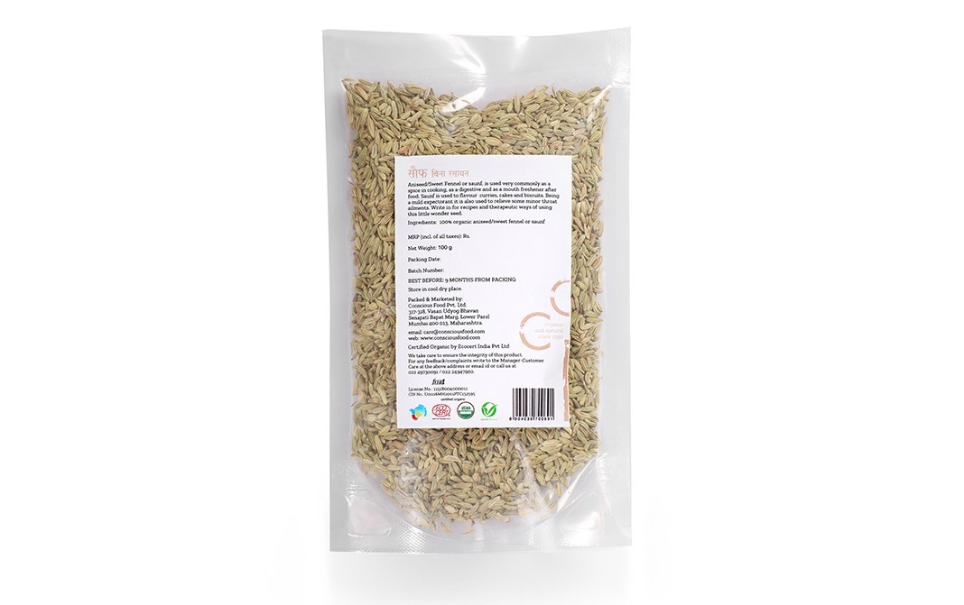 Conscious Food Aniseed/Sweet Fennel or Saunf Organic   Pack  100 grams